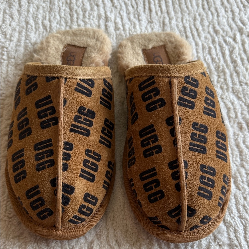 UGG Kids Tan Slippers with Logo
